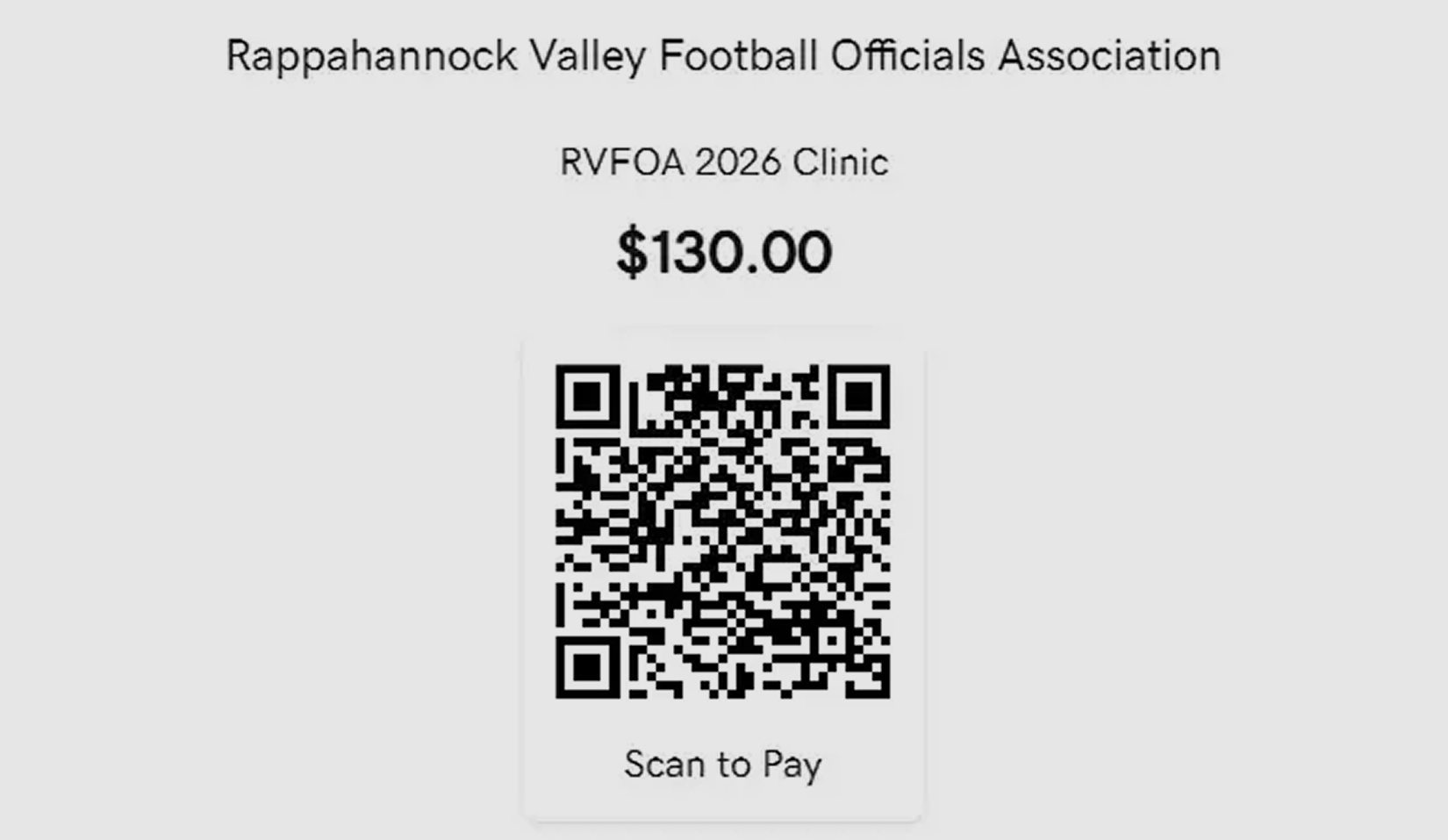QR code for RVFOA clinic payment.