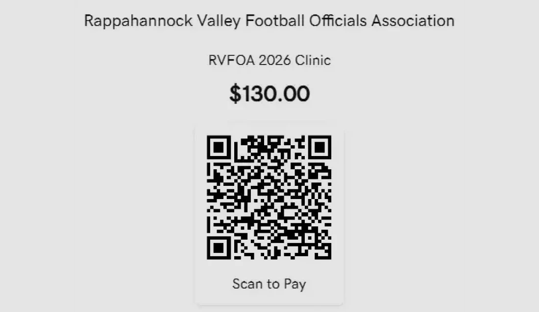 QR code for RVFOA 2026 Clinic payment.